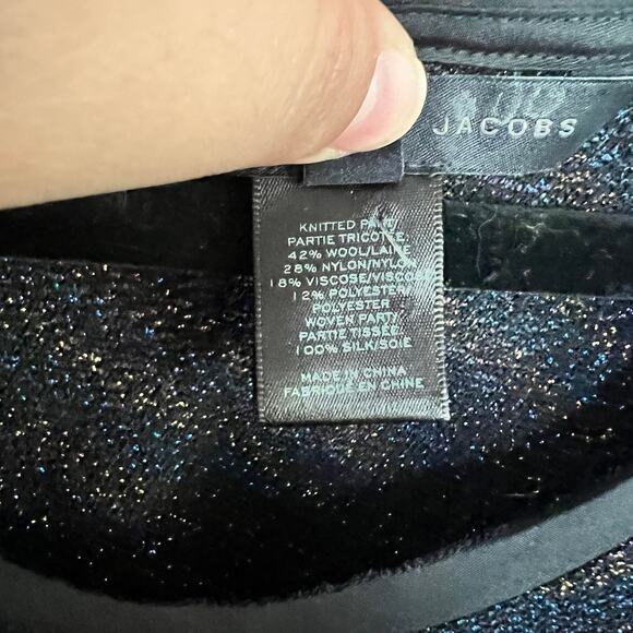 Marc By Marc Jacobs Metallic Top Black Stripe Asymmetric Hem Short Sleeve Sz M - Picture 3 of 4